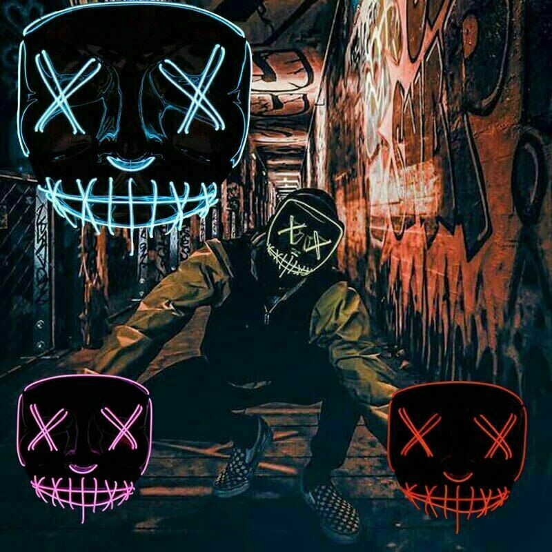 Halloween Clubbing Light Up LED Mask Costume Rave Cosplay Party Purge 3 Modes