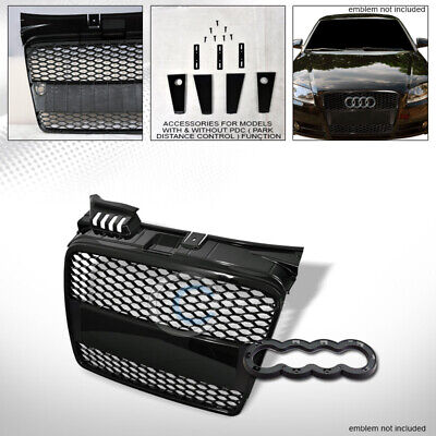 Fit 06-08 Audi A4 B7 Glossy Blk RS-Honeycomb Mesh Front Hood Bumper Grill Grille