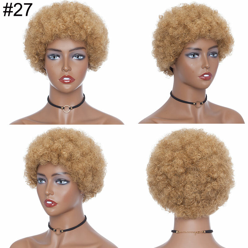 Peruvian Virgin Human Hair Wigs Afro Kinky Curly Short Wig Black Blonde Brown sn