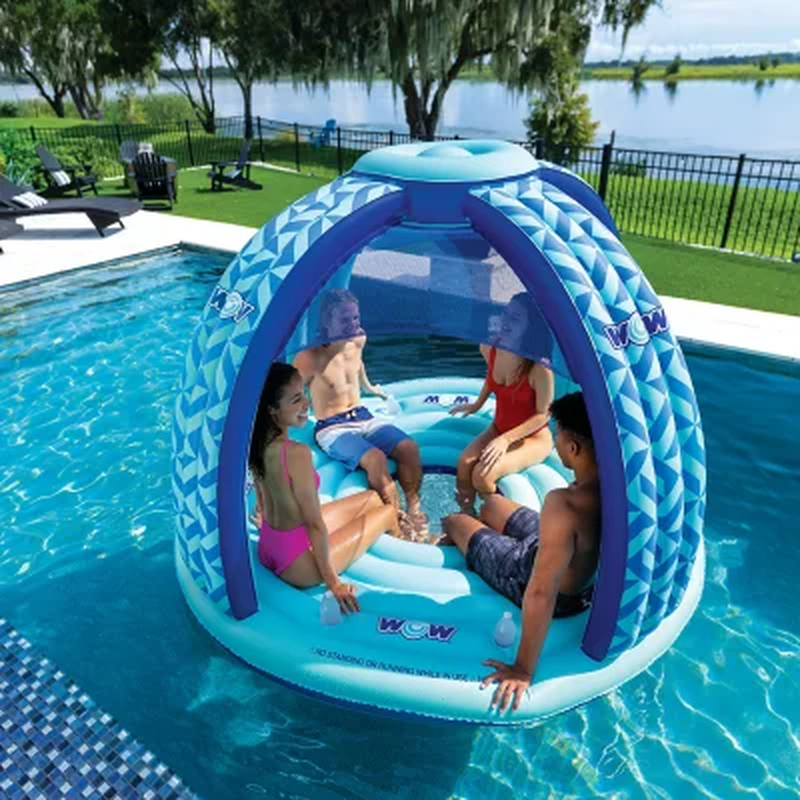 WOW Sports Pool Island Float, 6 Person Inflatable Party Float with Canopy