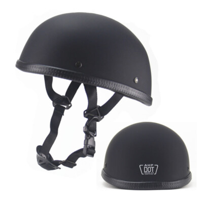 DOT German Gloss Black Street Half Helmet For Chopper Cruiser Biker Scooter