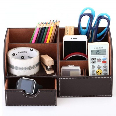 Pen Organizer Desk Pencil Holder Leather Office Home Storage Pen Holder Box