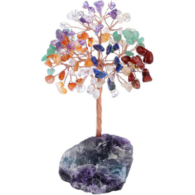 Natural Amethyst Crystal Gemstone Money Tree Good Luck Prosperity  Reiki Decor