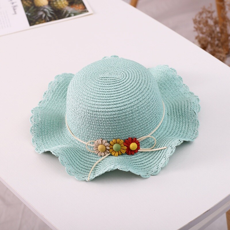 1pc Eltern-Kind Blumen Strohhut Sonne Kappe Breite Krempe Familie Passend Strand