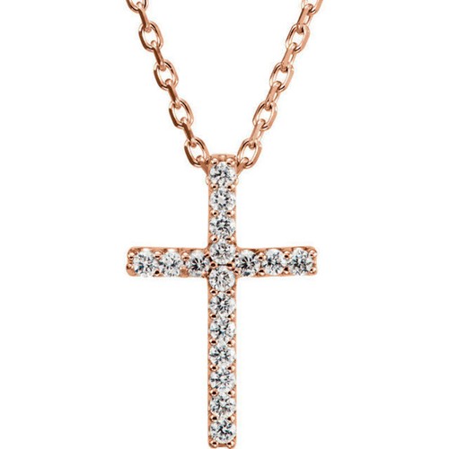 JADiamonds 14K Rose .06 CTW Natural Diamond Petite Cross 16" Necklace