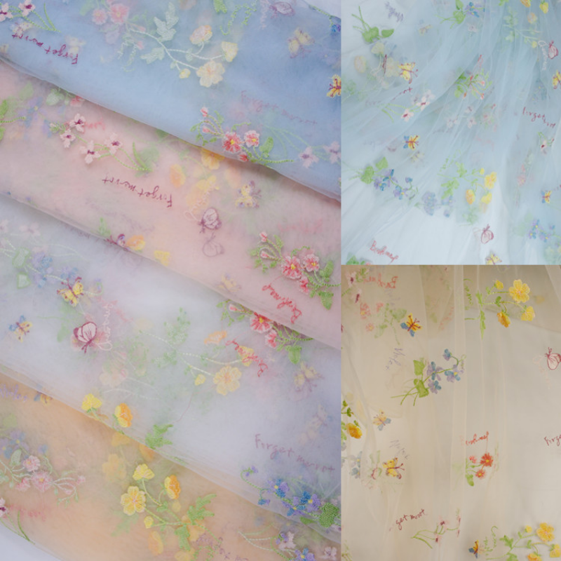 1 yard DIY Flower Embroidered Tulle Lace Fabric Mesh Clothing Wedding Dress Sew