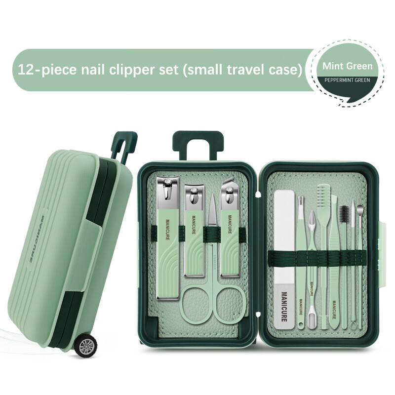 12Pcs/Set Nail Clippers Manicure Pedicure Set Creative Luggage Shape