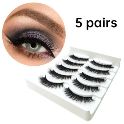 5 Pairs 100% Mink Natural Thick Eyelashes Makeup Long False Eye Lashes Extension