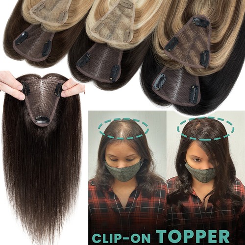 Free Part Lace Base Clip in 100% Remy Human Hair Women Topper Toupee Hairpiece