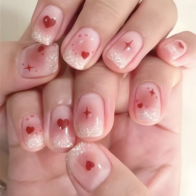 24x Heart Full Cover on Nails Valentine s Day False Nails Press On Nails
