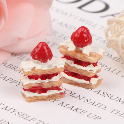 2pcs 1:12 Mini Strawberry Cake Napoleon Cake Dollhouse Miniature AccessorieN.AZ