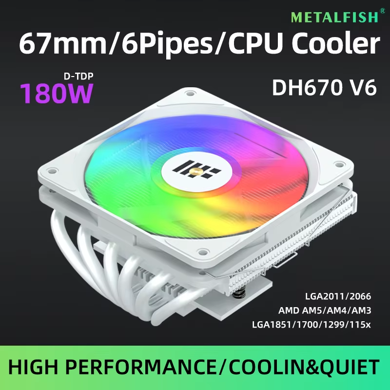 Low Profile CPU Cooler 6 Heatpipes 67mm Height ITX CPU Radiator 120mm PWM Fan Fo