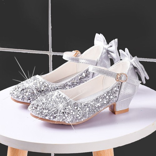 靴 original ribbon glitter pumps Silver Rock Glitter Block Heel With Back Satin Bow, Women