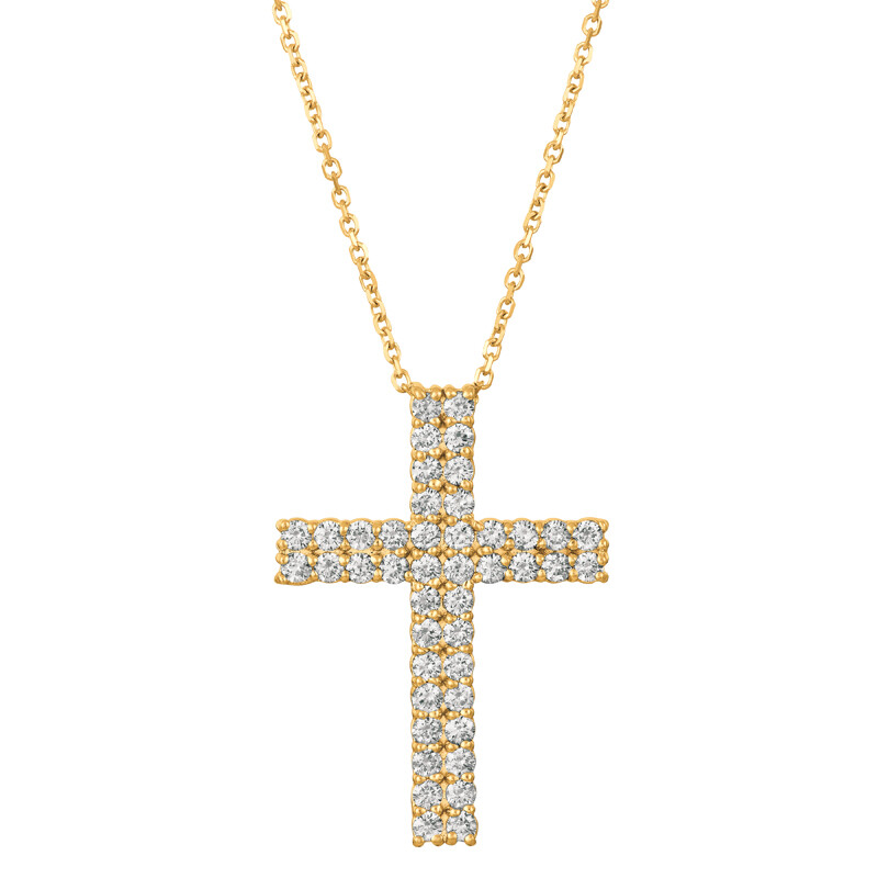 Pre-owned Morris 1.75 Ct Natural Diamond Cross Pendant Necklace 14k Yellow Gold Si 18'' Chain