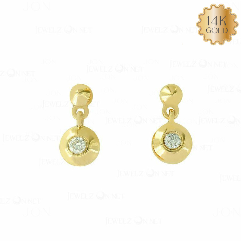 14K Gold Pave Natural  Elegant Minimal Everyday Women Fine Earrings-Jewelzofny