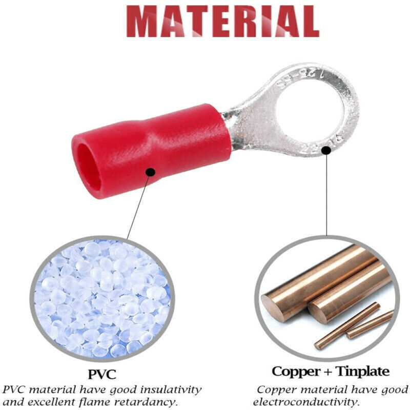 50-200PCS Insulated Ring Electrical Wire Connectors Splice Spade Crimp Terminals