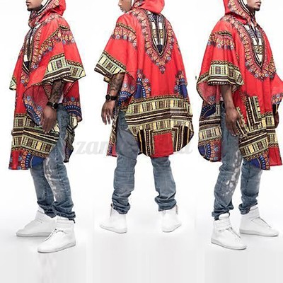 Herren Dashiki Hoodie TShirt Afrikanisches Festival Poncho Mexikanischer Kaftan
