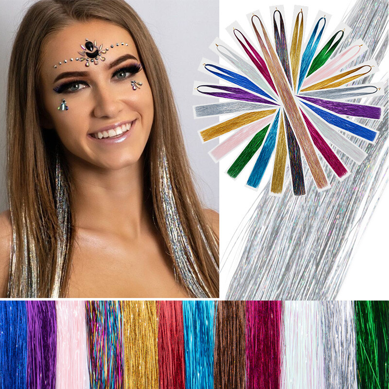 Fairy Hair Tinsel Kit Sparkling Shiny Hair Extensions 2400 Strands With Tool 47