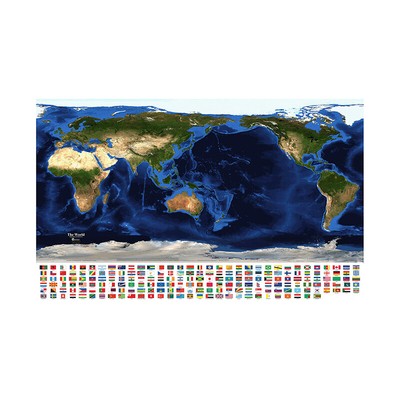 World Map Nation Flags Satellite Picture of Earth Sizes A1 A2