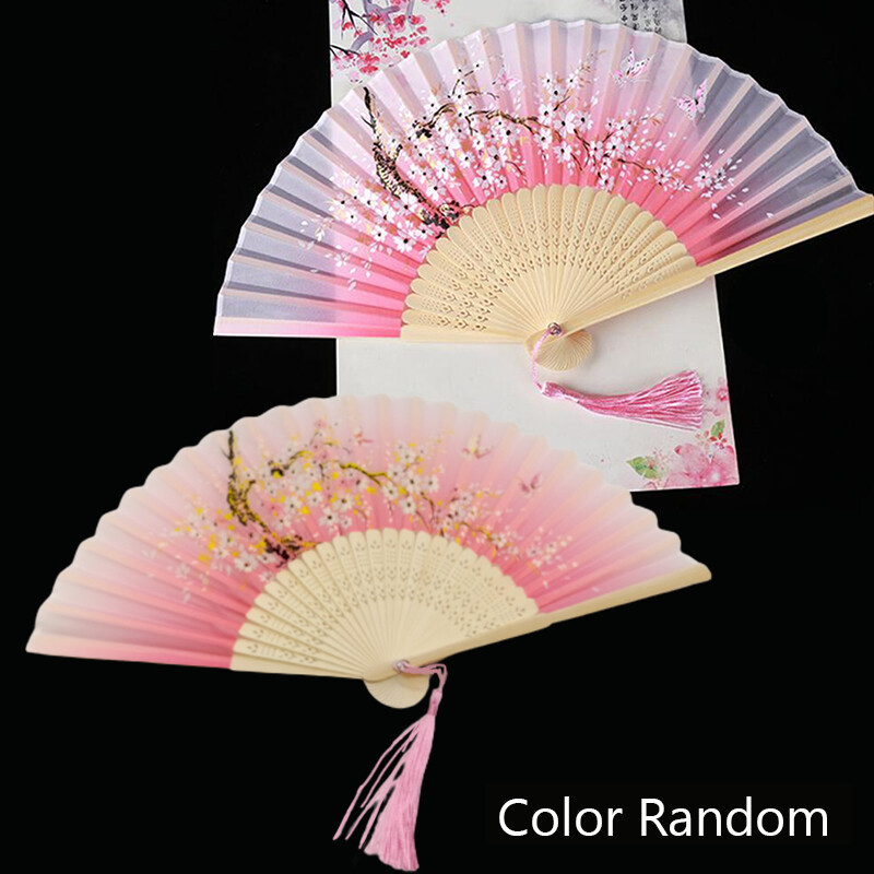 Chinese Style Folding Fan Hand Held Silk Bamboo Fan Wedding Party Dance