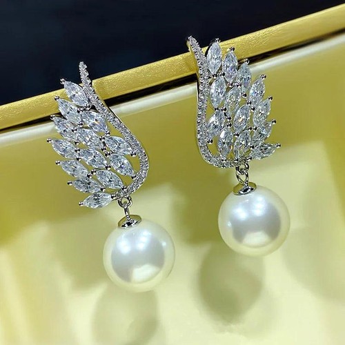 Elegant Women's Drop Earrings with Zirconia and Simulated Pearls Jewelry