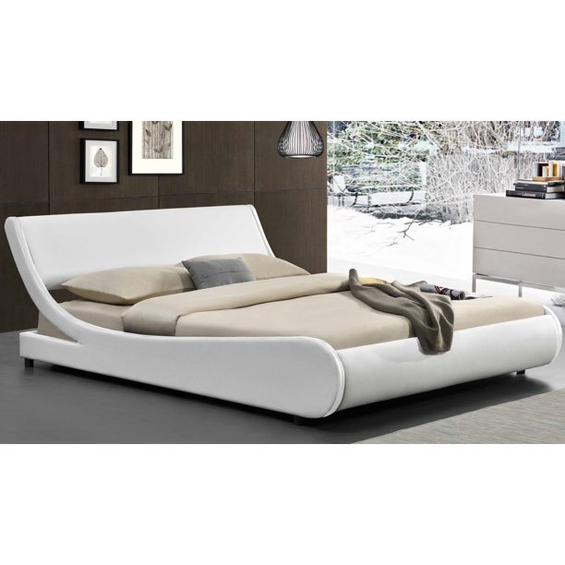 Low Profile Sleigh Headboard MODERN Platform Bed Frame QUEEN Soft Faux Leather