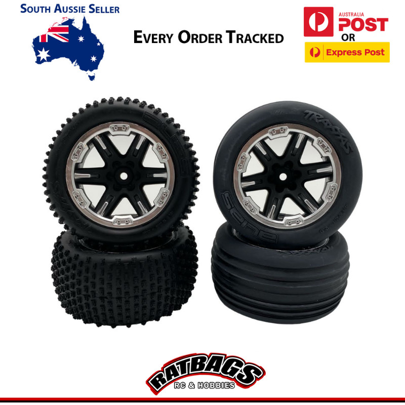 Traxxas Rustler Wheels Tyres Front & Rear Rtx Black & Satin Vxl Xl5 3771x 3772x