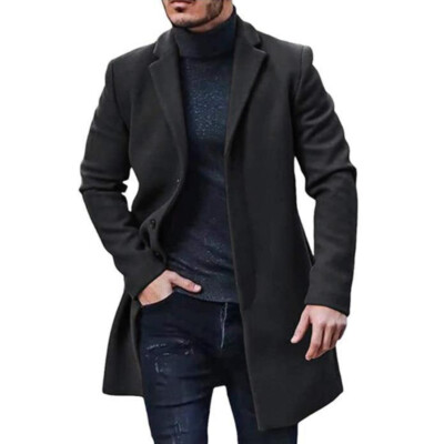 Mens Winter Warm Formal Trench Coat Lange Jacke Smart Work Outwear Overcoat
