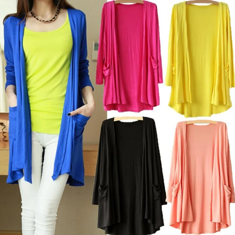 Donna Aperto Davanti Coprispalle Modale Midi Cappotto Giacca Top Avvolgente Sole