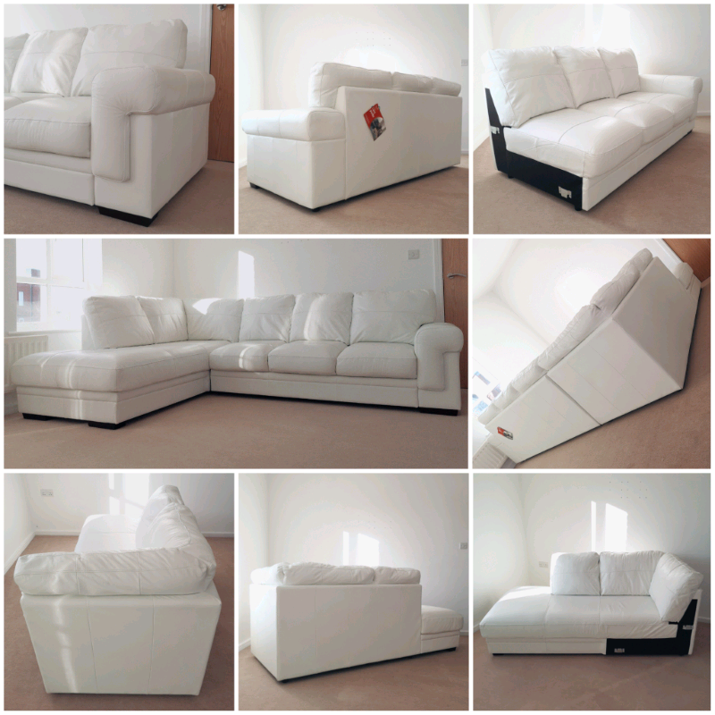 Harveys Winter White Ivory Cream Leather Left 5 6 Seater Corner Sofa