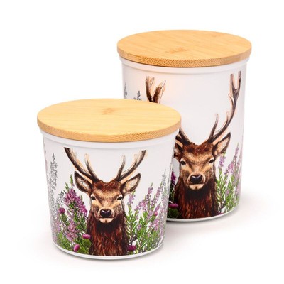 Wild Stag Set of 2 Plastic & Bamboo Storage Jars S/M - Brand New & Boxed