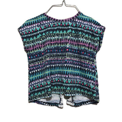 Arizona Girls Aztec Print Short Sleeve Lace Back Top Shirt Large L Size 6