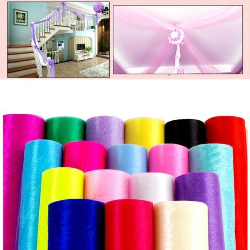 50m voile TISSU RIDEAU TULLE Grille Mariage Fête Décor Housse de chaise noeuds