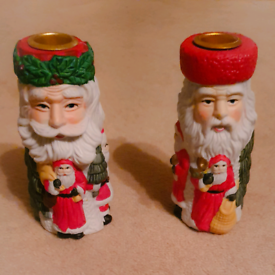 Vintage boxed pair of Christmas candle holders decorations 