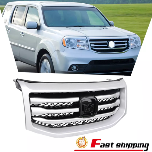 For 2012-2015 13 Honda Pilot Front Bumper Grille w/ silver Molding Surround Trim