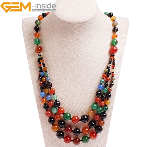 Handmade 8-12mm Gemstone Beaded Fashion Long Necklace For Women Gift 19 Inch UK