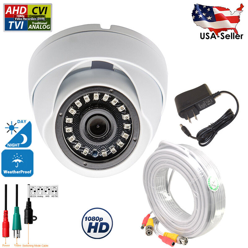 Cctv Security Camera With 100ft Cable & Power 1080p Hd Ahd Tvi Cvi Night Vision