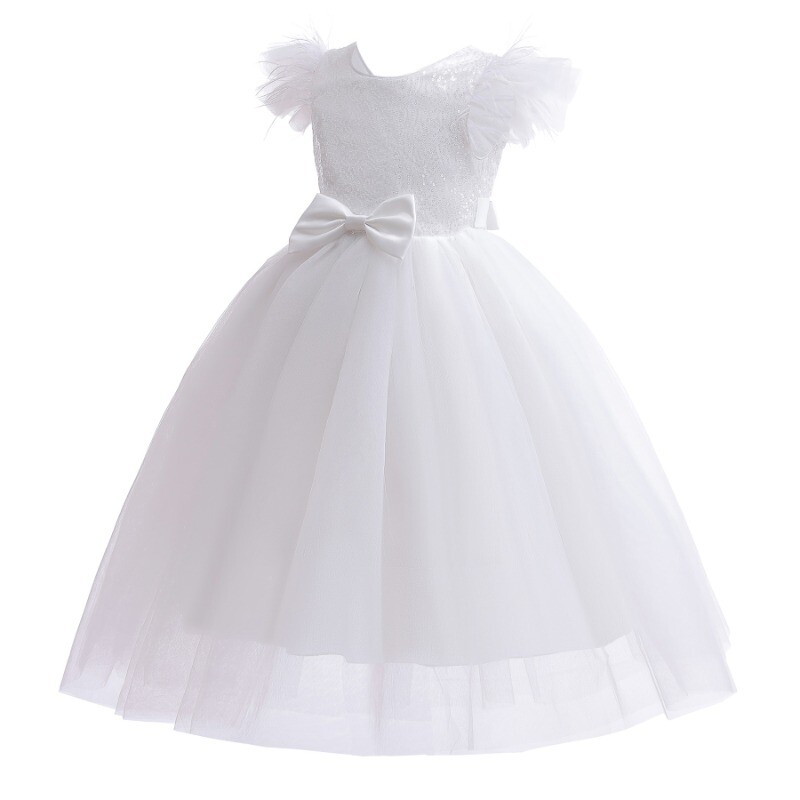 Ragazza Tutu Abito Lustrini Tulle Festa Fiocco Rete Gotico Bianco Nero 3-12 Anni