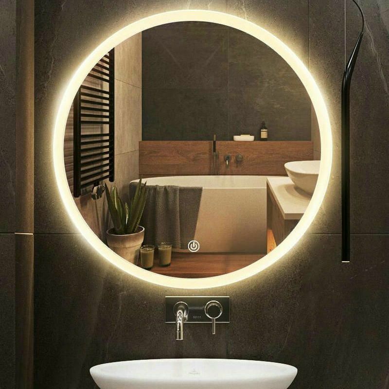 Round Bathroom Mirror LED Lights Reflection Frameless Cast ...