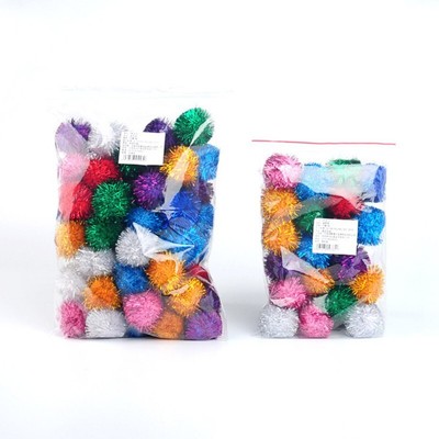 100pcs Sparkle Fluffy Ball Cat Toy Tinsel Pom Poms Glitter Interactive Toy 35mm