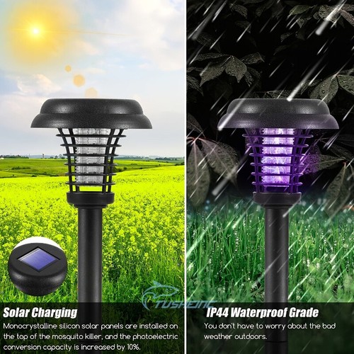 Outdoor Solar Power LED Mosquito Lamp Fly Bug Insect Zapper Killer Garden Light