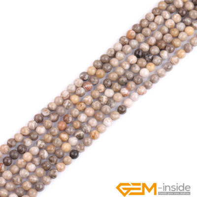 Natural Gray Fossil Coral Jasper Gemstone Round Spacer Loose Beads Strand 15''