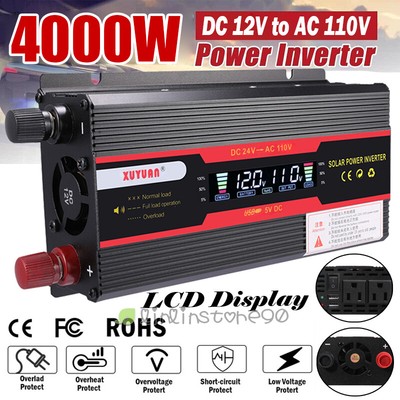 6000W Pure Sine Wave Power Inverter DC 12V To AC 110V 220V Volts Solar Converter