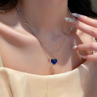 Candy Color Changing Heart Pendant Necklace Temperature Sensitive Stone Choker@