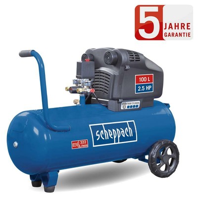 Scheppach Doppelzylinder Druckluft Kompressor HC105DC 100L Ölfrei 10 Bar 2,5 PS