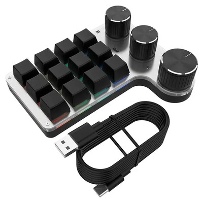 Bluetooth Programming Macro Custom 3 Knob Keyboard RGB 12 Key Copy Paste Photosh