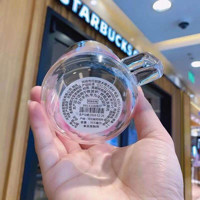 New Starbucks Pink Sakura Color changing Glass Coffee Mug Cup + Flower Stick