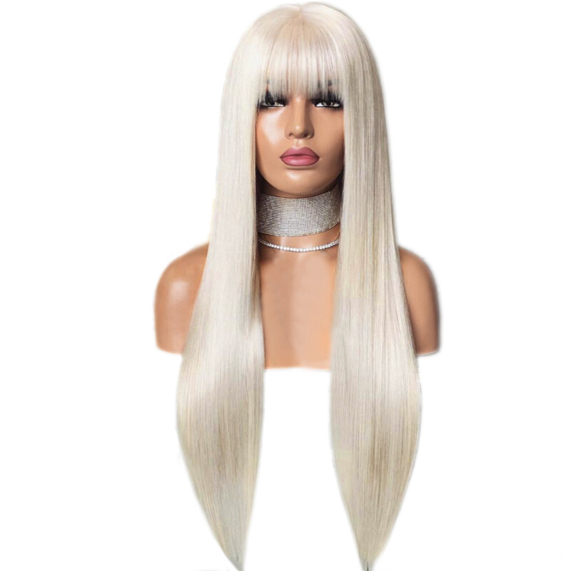 24 Long Straight Hair Platinum Blonde Wigs Synthetic Lace Front