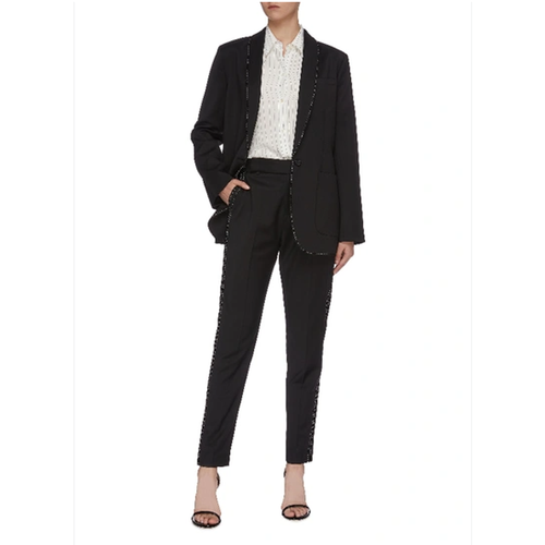 Black Contrast Topstitching Trousers Wool With Pockets High Rise 8