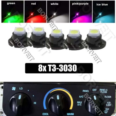 8x AC Climate Control HVAC Switch Light Bulb T3 Neo Wedge Indicator Instrument D